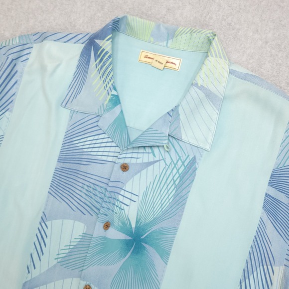 Tommy Bahama Hawaiian Shirt Aqua Blue Silk Button Up Floral Print - Picture 1 of 16